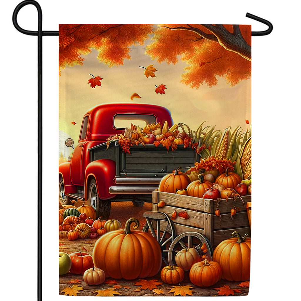Autumn Harvest Truck Double Sided Garden Flag