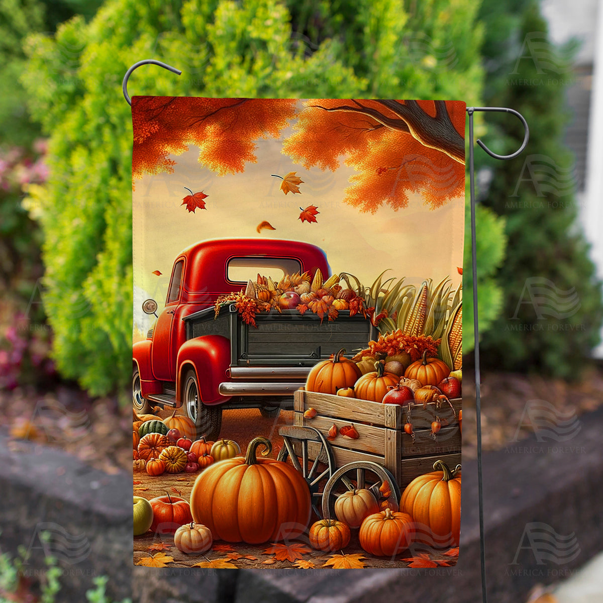 Autumn Harvest Truck Double Sided Garden Flag
