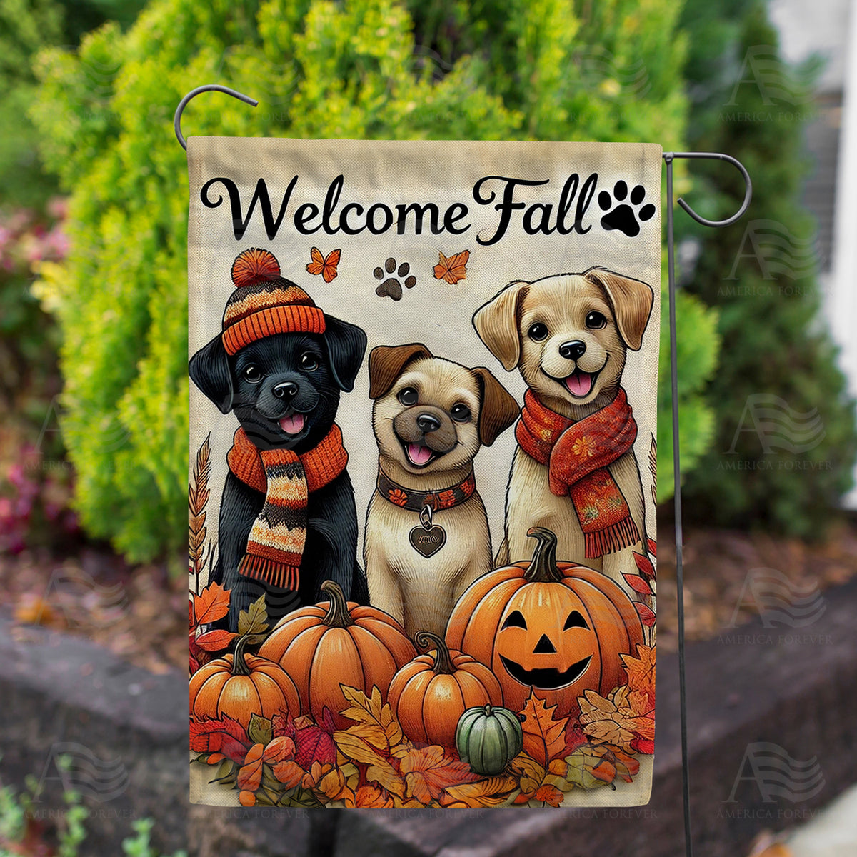 Welcome Fall Puppy Double Sided Garden Flag