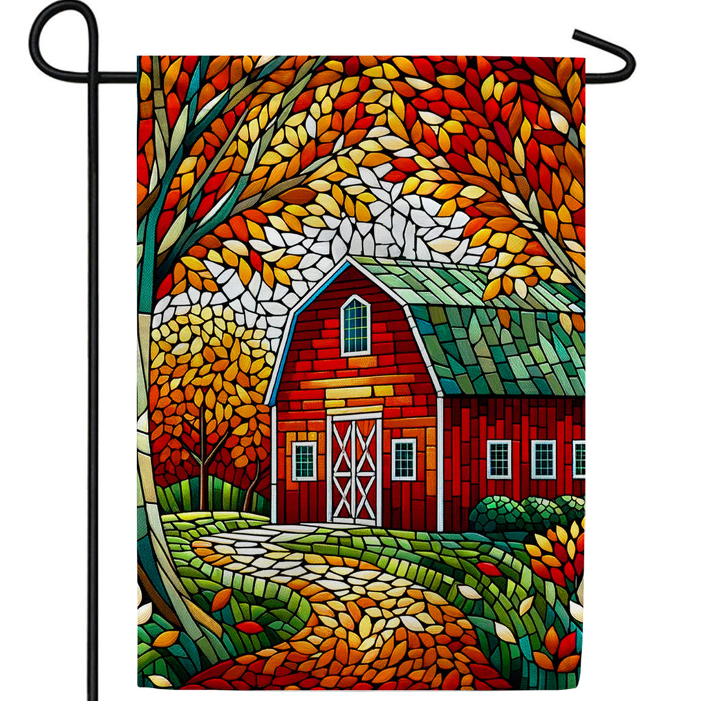 Autumn Barn Mosaic Double Sided Garden Flag