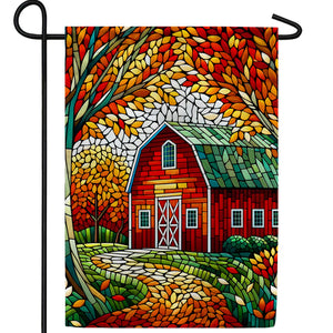 Autumn Barn Mosaic Double Sided Garden Flag