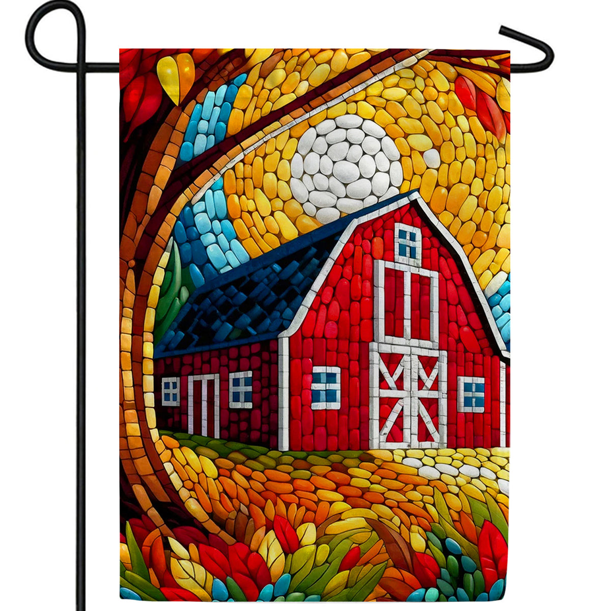 Fall Barn Mosaic Double Sided Garden Flag