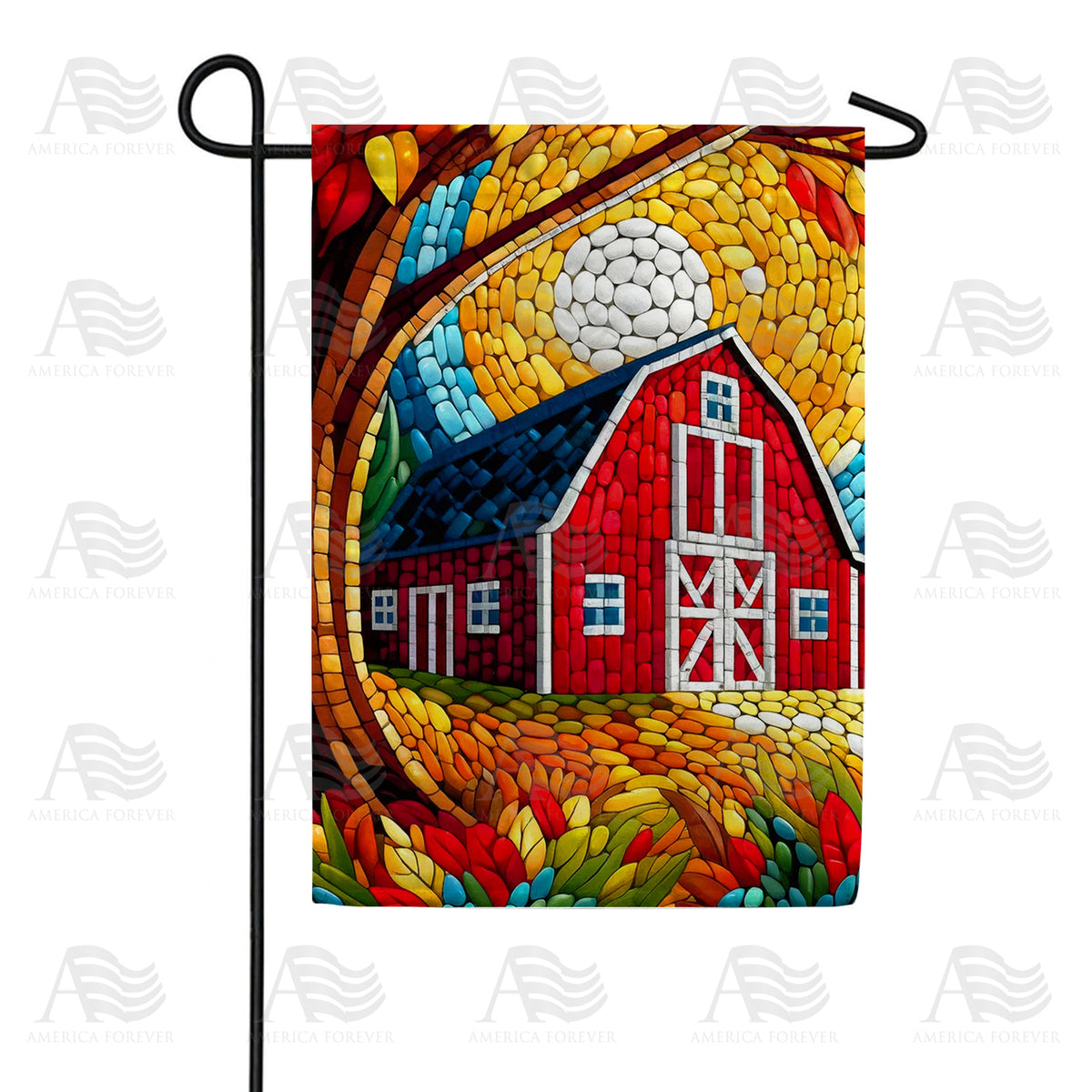 Fall Barn Mosaic Double Sided Garden Flag