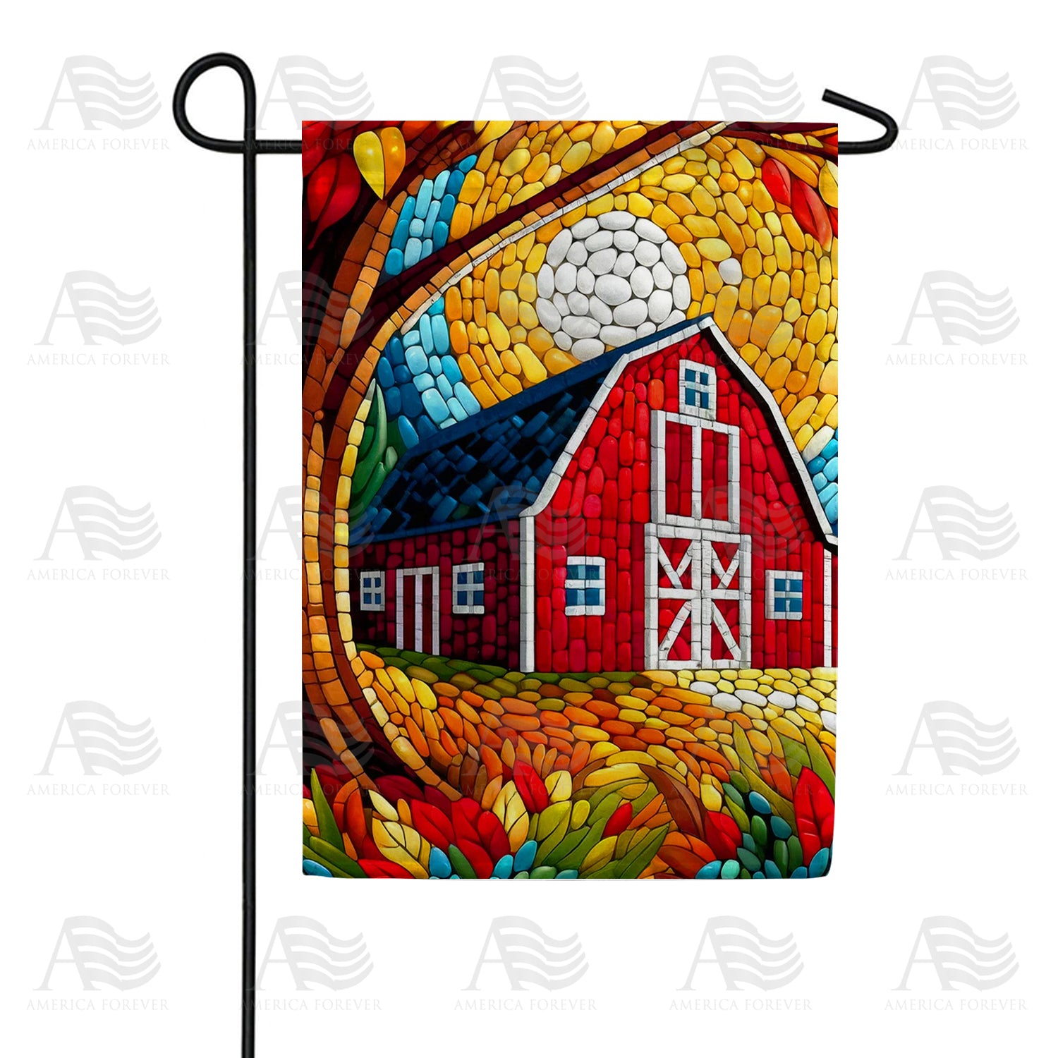 Fall Barn Mosaic Double Sided Garden Flag