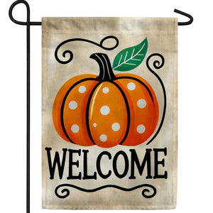 Welcome Polka Dot Pumpkin Double Sided Garden Flag