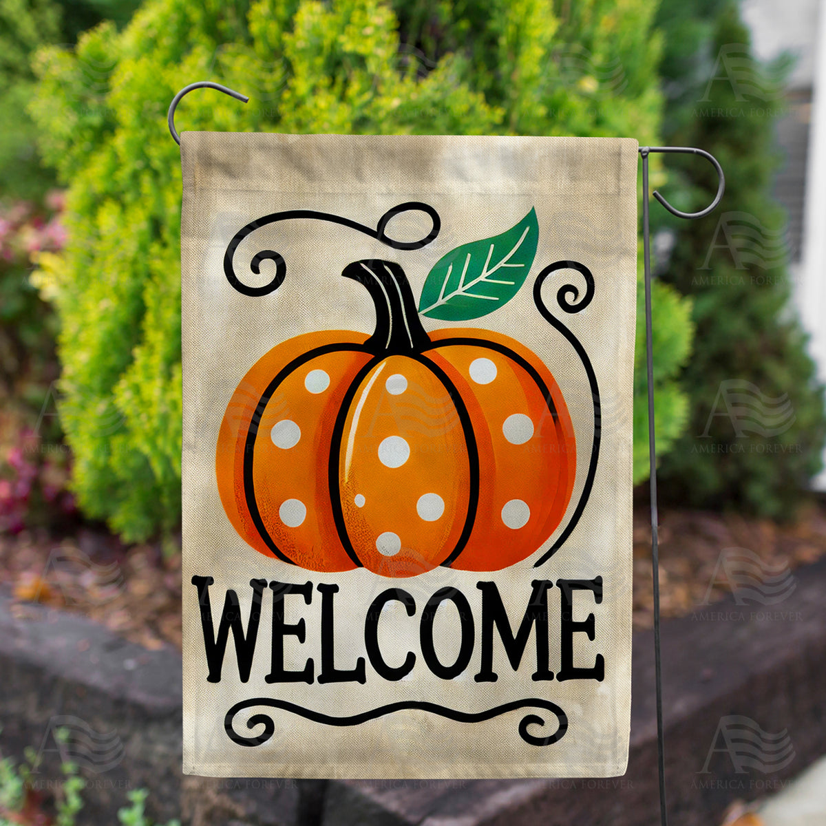 Welcome Polka Dot Pumpkin Double Sided Garden Flag