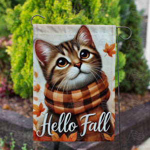 America Forever Hello Fall Cat Double Sided Garden Flag