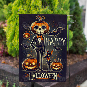 America Forever Happy Halloween Skeleton Double Sided Garden Flag