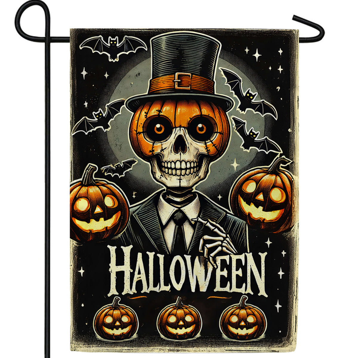 Pumpkin Skeleton Halloween Double Sided Garden Flag