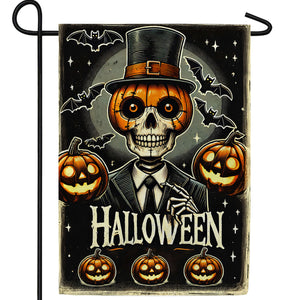 Pumpkin Skeleton Halloween Double Sided Garden Flag