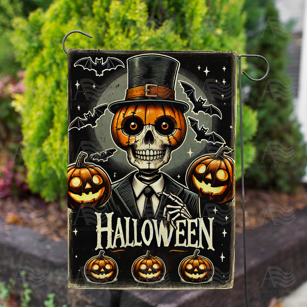 Pumpkin Skeleton Halloween Double Sided Garden Flag