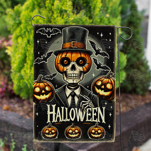 Pumpkin Skeleton Halloween Double Sided Garden Flag