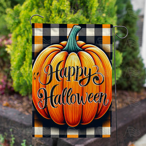 Happy Halloween Pumpkin Plaid Double Sided Garden Flag