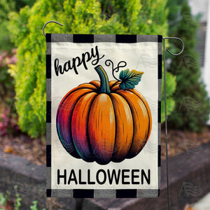 Buffalo Plaid Halloween Pumpkin Double Sided Garden Flag