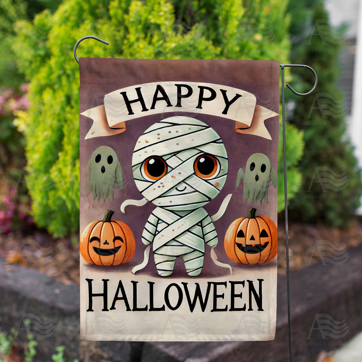 Happy Halloween Mummy Double Sided Garden Flag