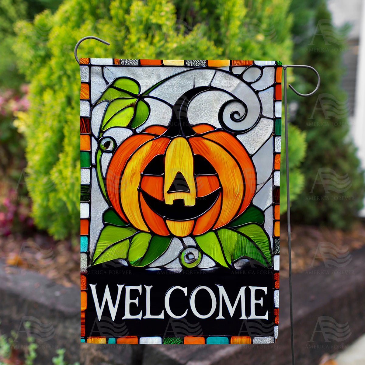 Stained Glass Pumpkin Double Sided Garden Flag