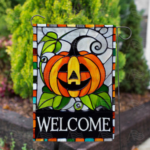 Stained Glass Pumpkin Double Sided Garden Flag