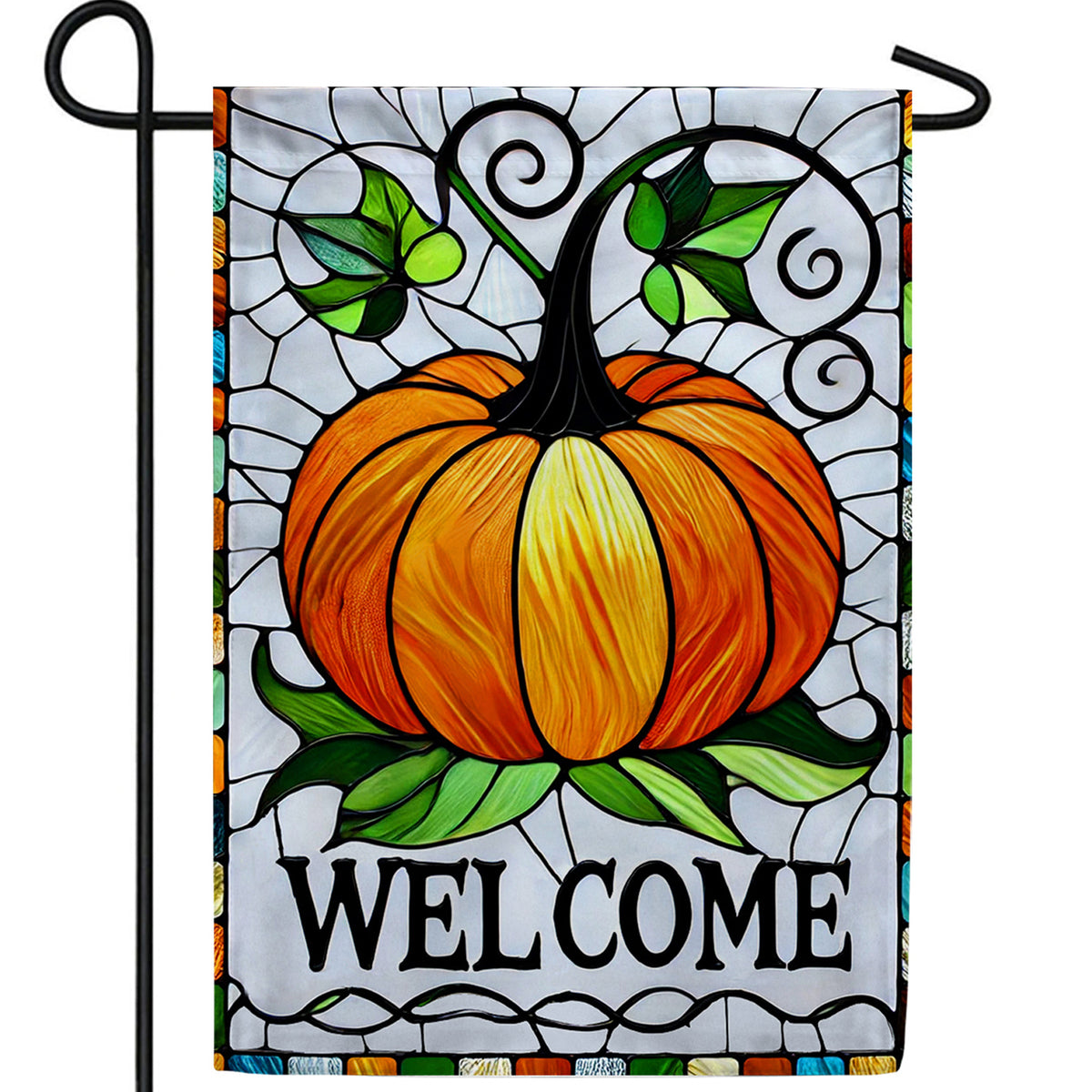 Stained Glass Welcome Pumpkin Double Sided Garden Flag