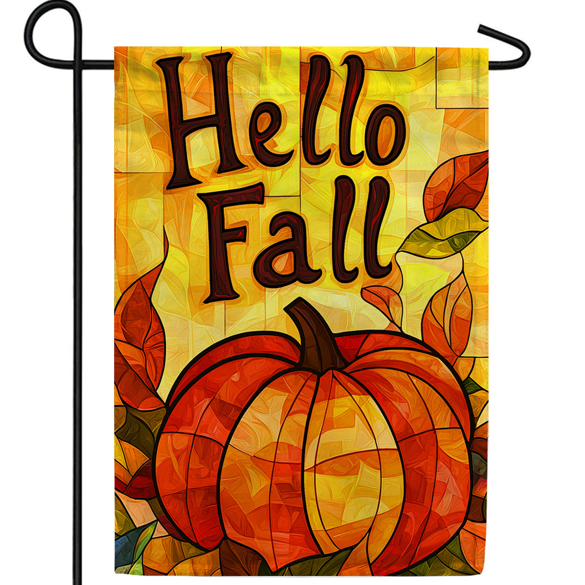 Stained Glass Hello Fall Double Sided Garden Flag