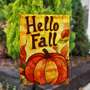 Stained Glass Hello Fall Double Sided Garden Flag