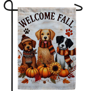 Welcome Fall Dogs Double Sided Garden Flag