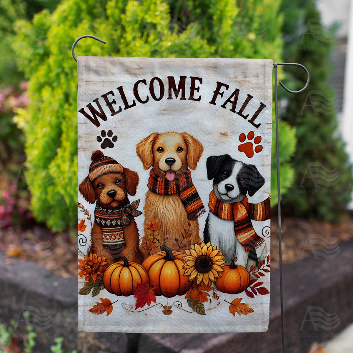 Welcome Fall Dogs Double Sided Garden Flag