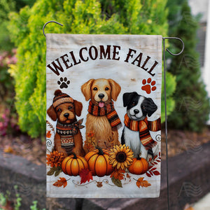 Welcome Fall Dogs Double Sided Garden Flag