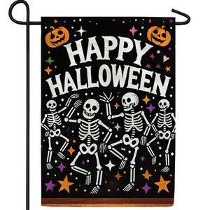 Happy Halloween Skeletons Double Sided Garden Flag