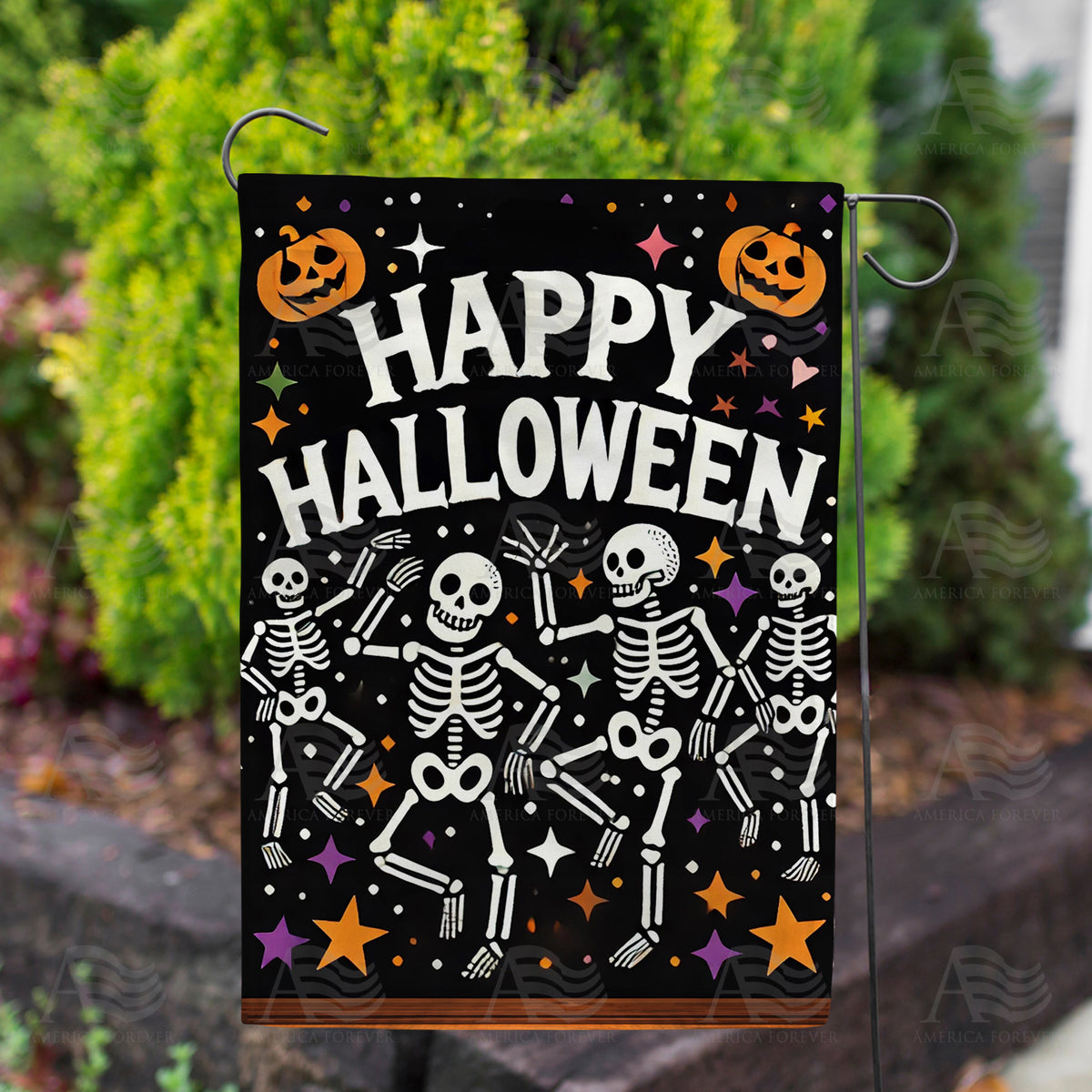 Happy Halloween Skeletons Double Sided Garden Flag