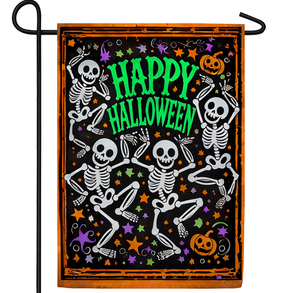 Happy Halloween Dancing Skeletons Double Sided Garden Flag