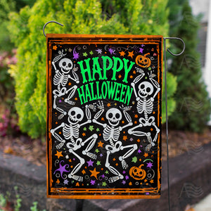 Happy Halloween Dancing Skeletons Double Sided Garden Flag