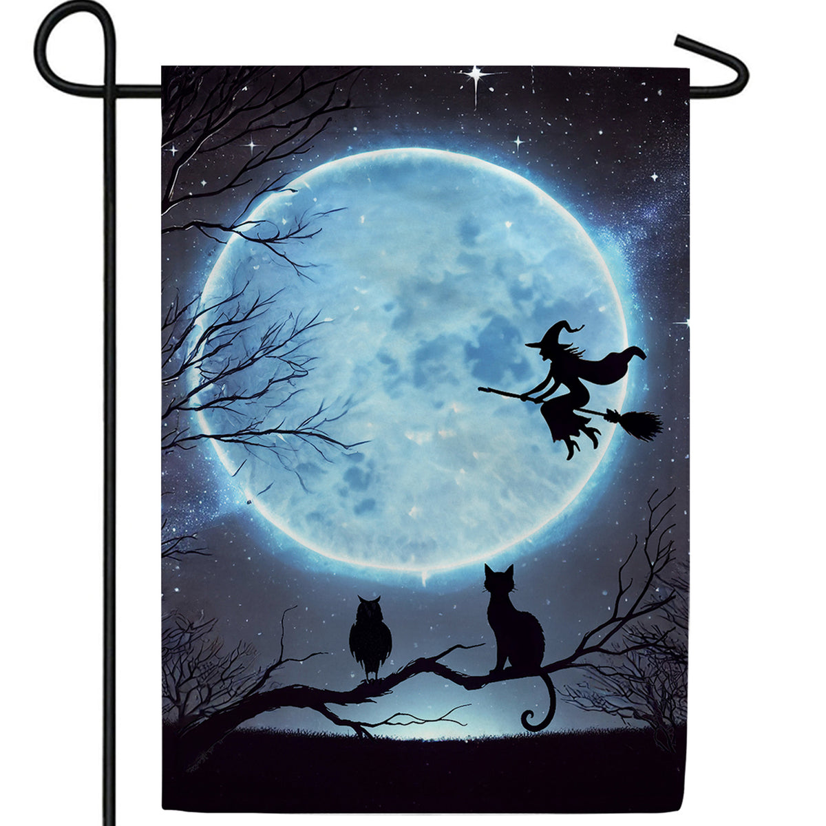 Witch and Cats Halloween Double Sided Garden Flag