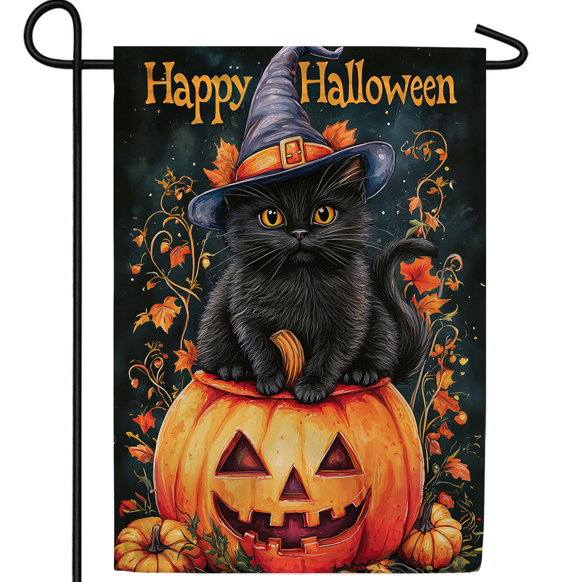 Happy Halloween Black Cat Double Sided Garden Flag