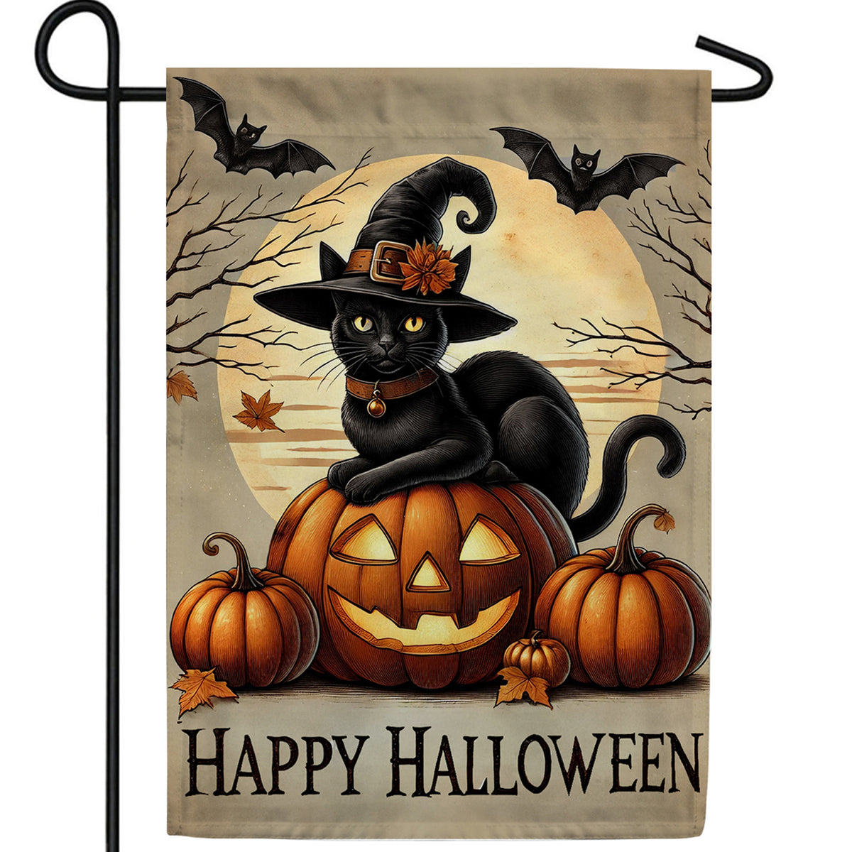 Happy Halloween Witch Cat Double Sided Garden Flag