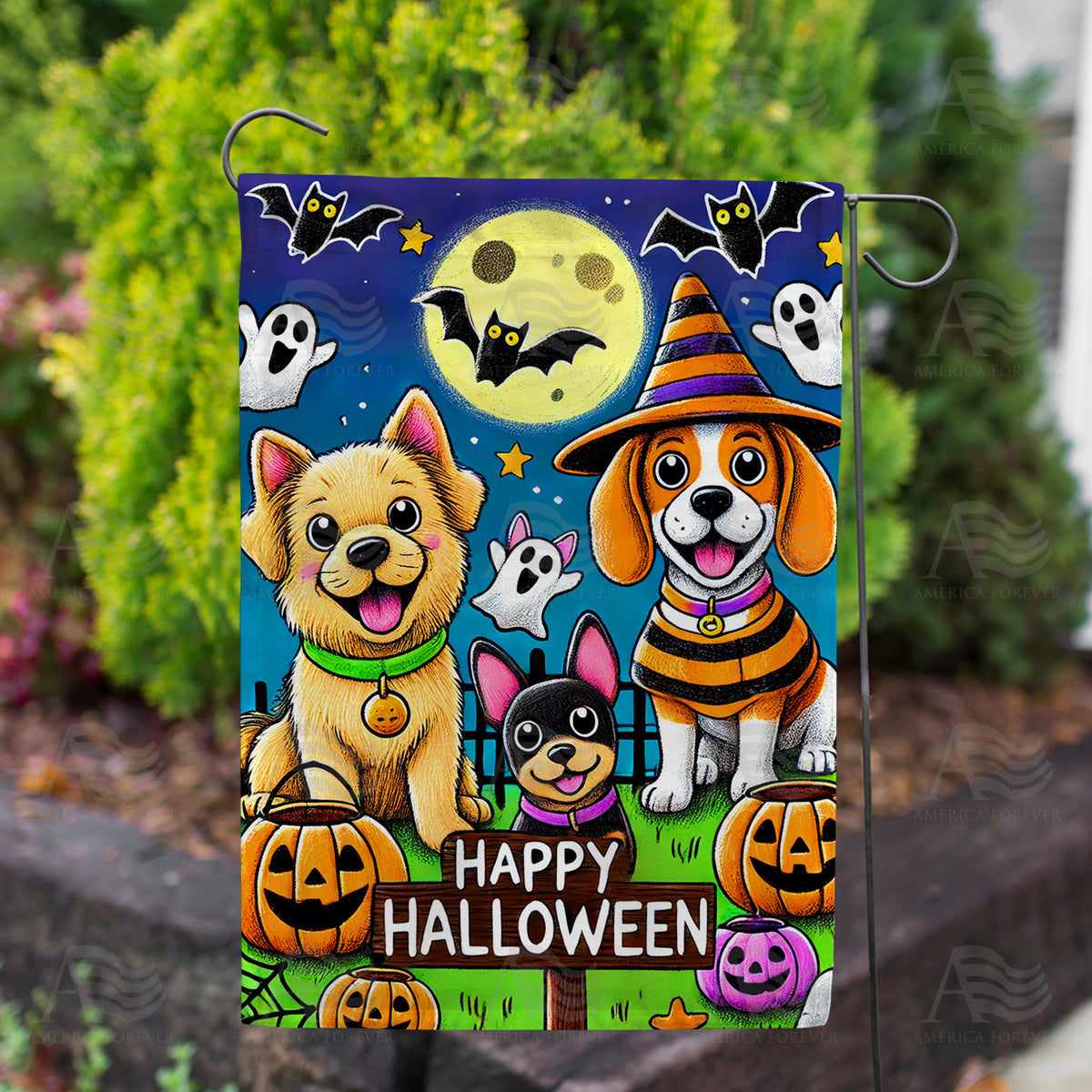 Happy Halloween Dogs Double Sided Garden Flag