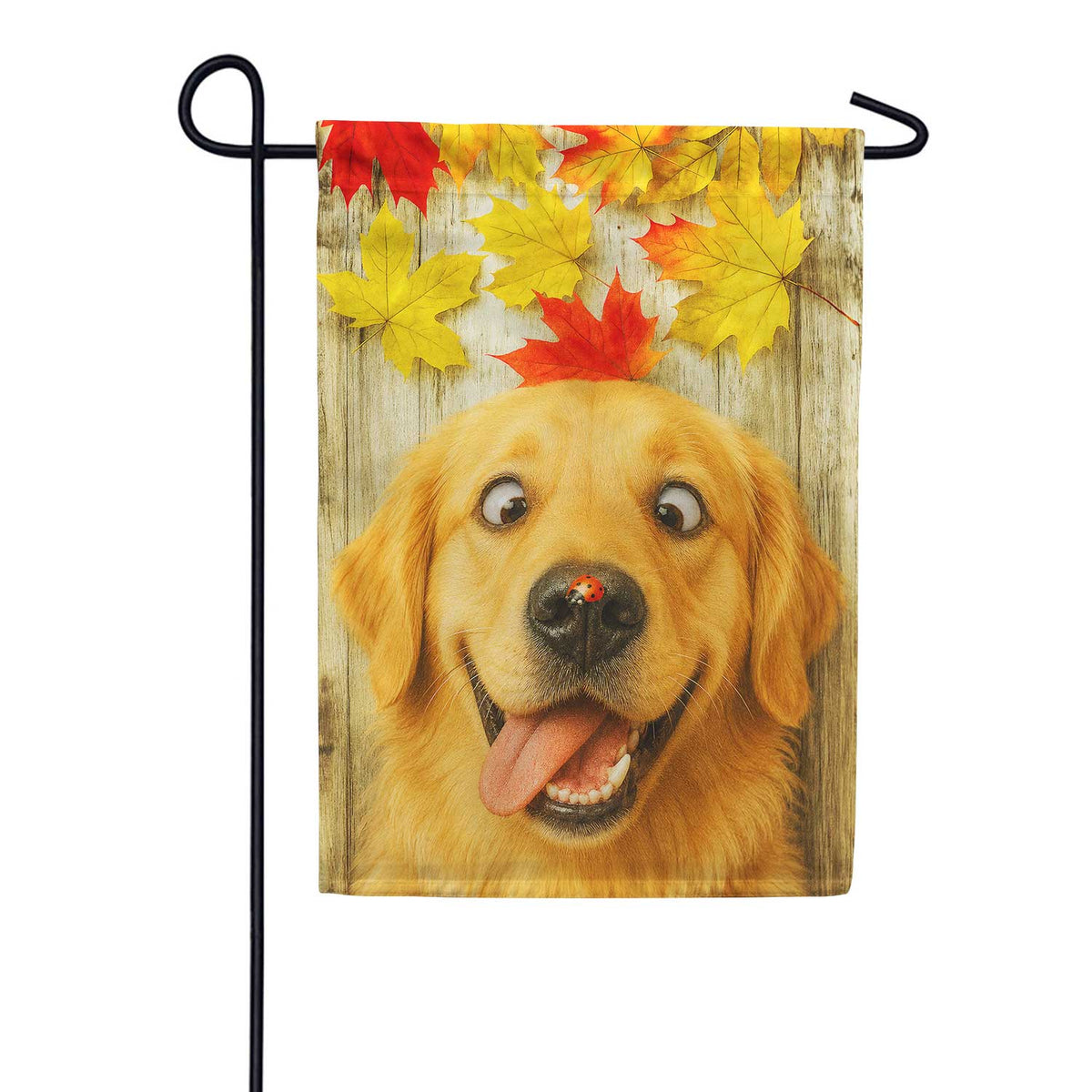 Fall Golden Retriever with Ladybug Garden Flag
