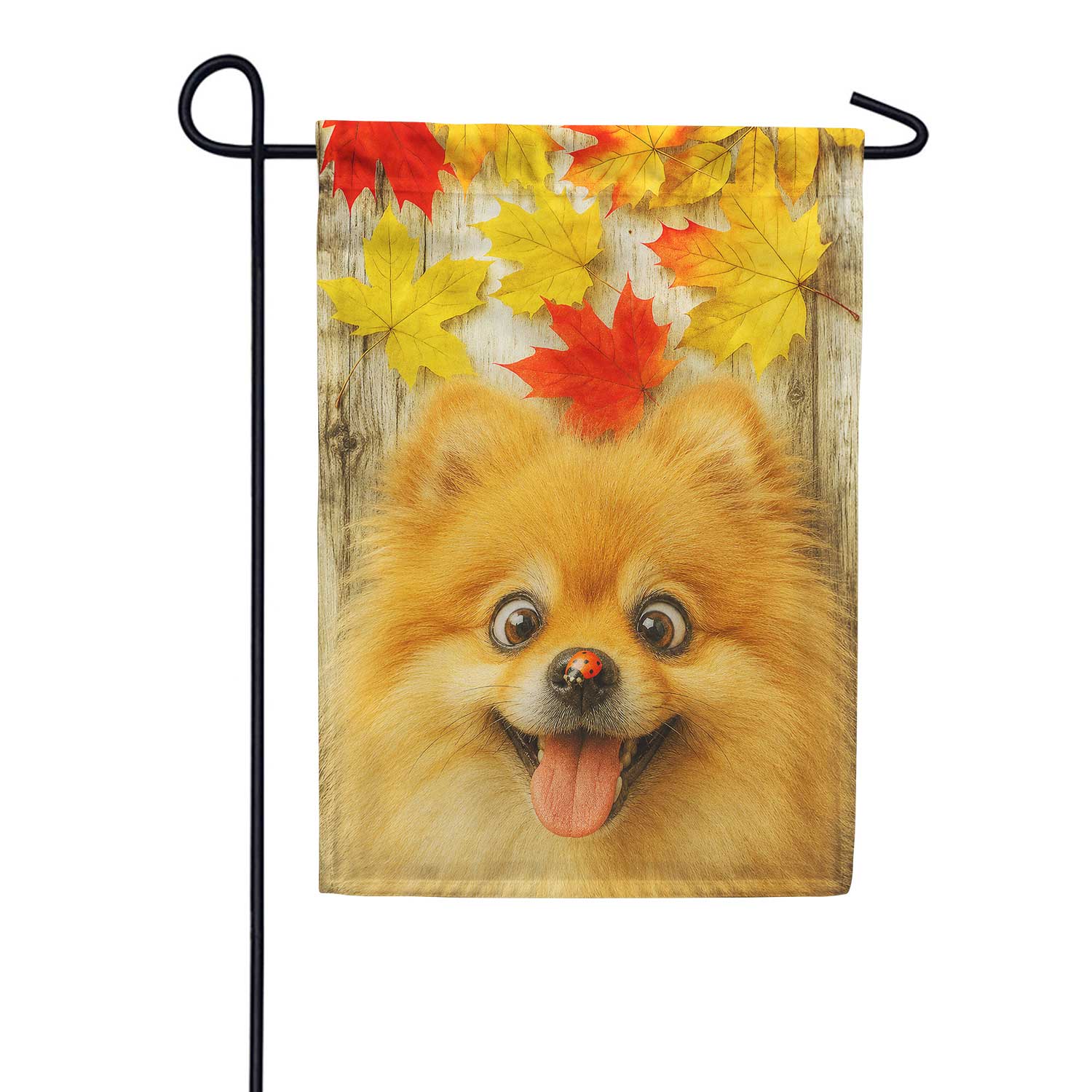 Fall Pomeranian with Ladybug Garden Flag