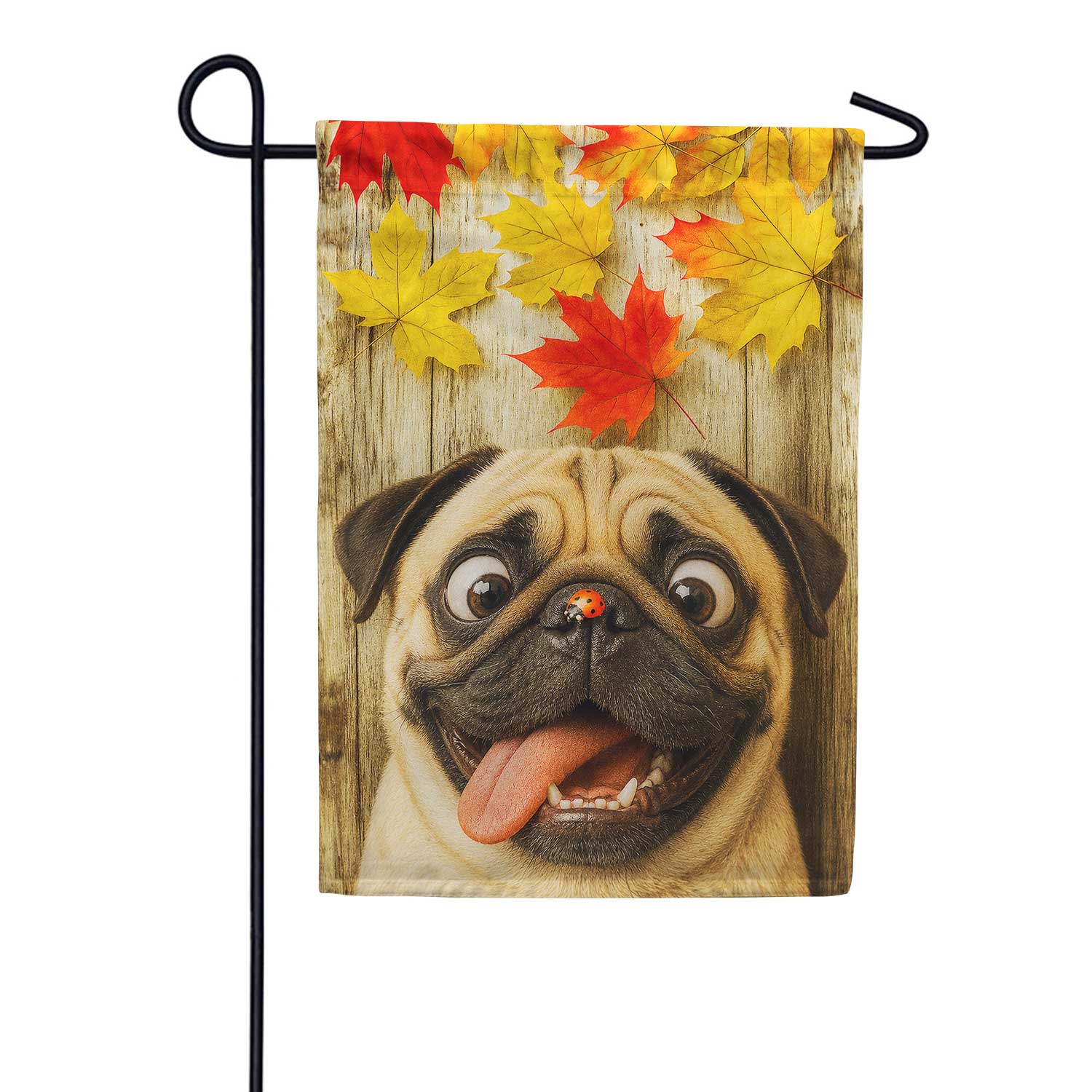 Fall Pug with Ladybug Garden Flag