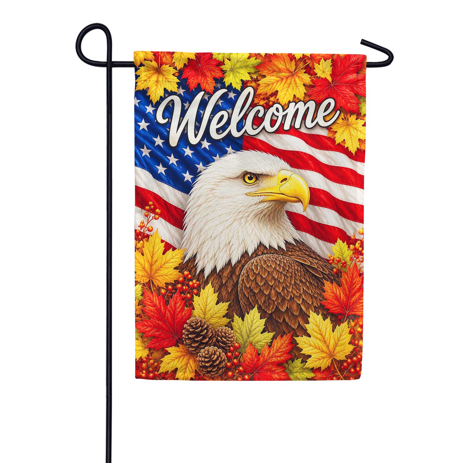 Patriotic Bald Eagle Fall Leaves Welcome Garden Flag
