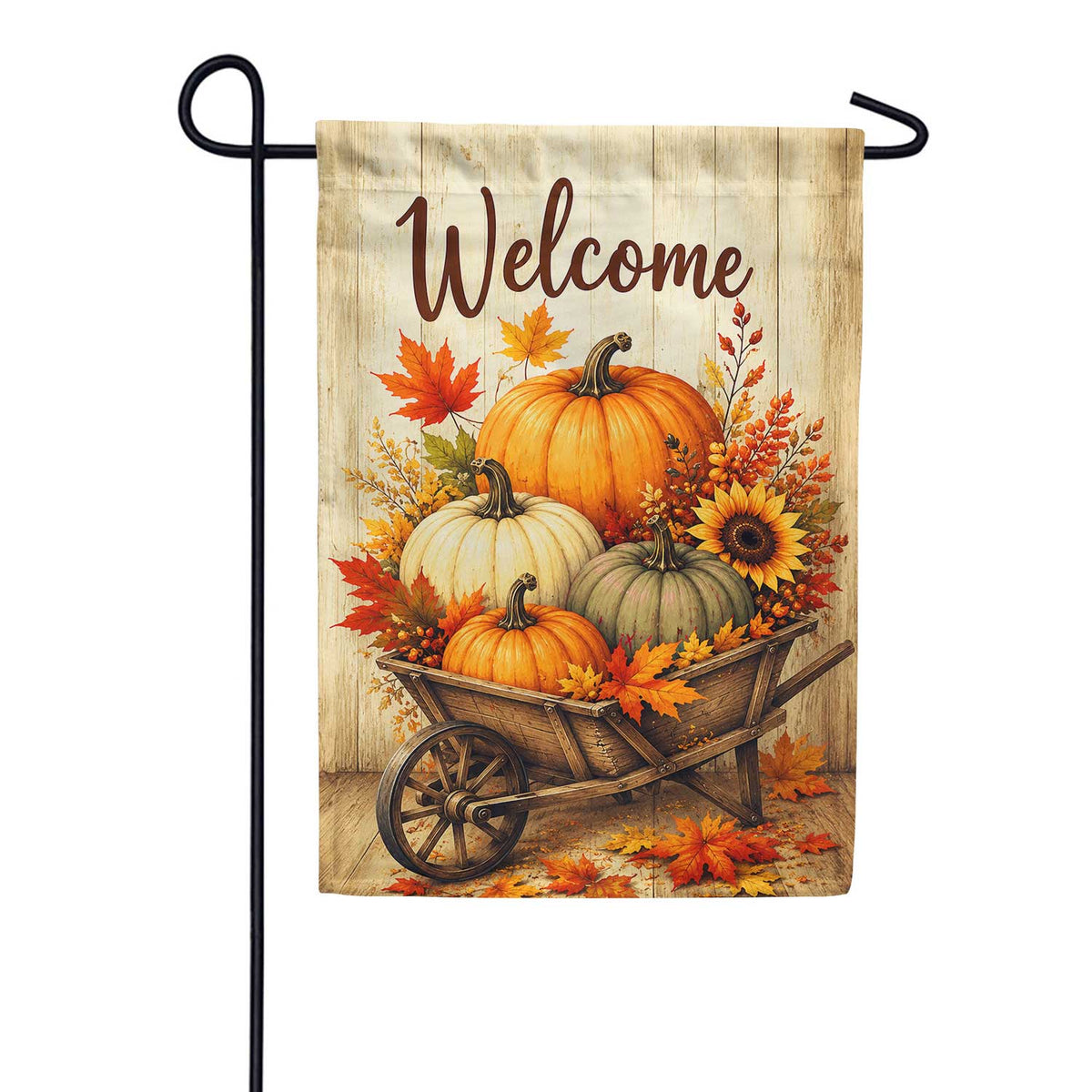 Welcome Pumpkin Wheelbarrow Fall Harvest Garden Flag