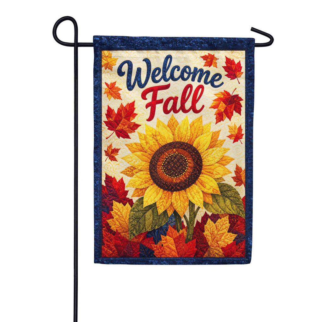 Welcome Fall Sunflower and Autumn Leaves Garden Flag
