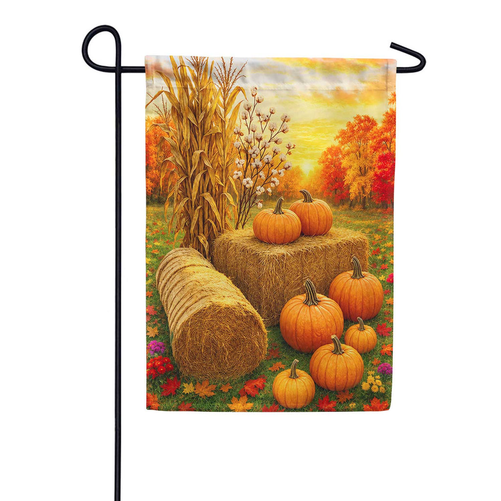 Fall Harvest Pumpkins and Hay Bales Garden Flag