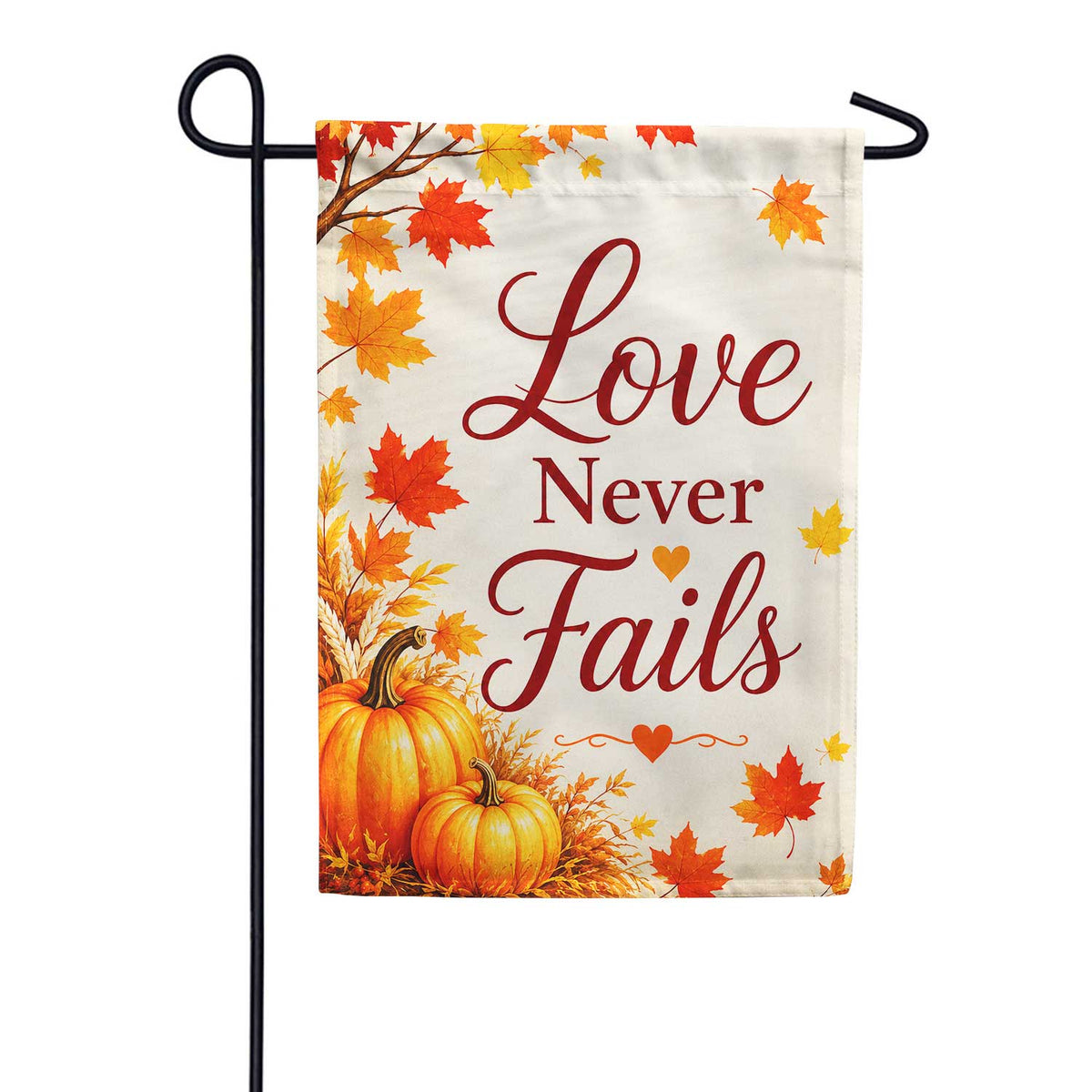 Love Never Fails Autumn Pumpkin Garden Flag