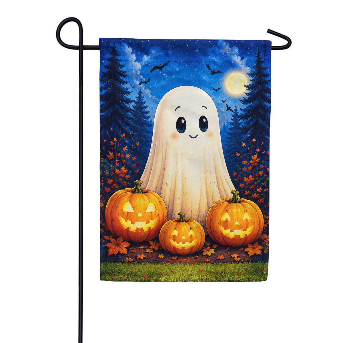 Cute Ghost with Jack-O-Lanterns Garden Flag