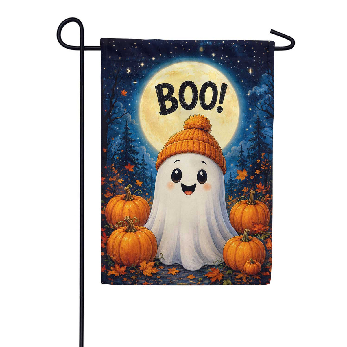 Cute Ghost with Pumpkins Boo Halloween Garden Flag