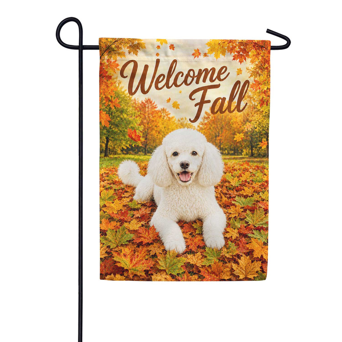 Welcome Fall White Poodle Autumn Leaves Garden Flag