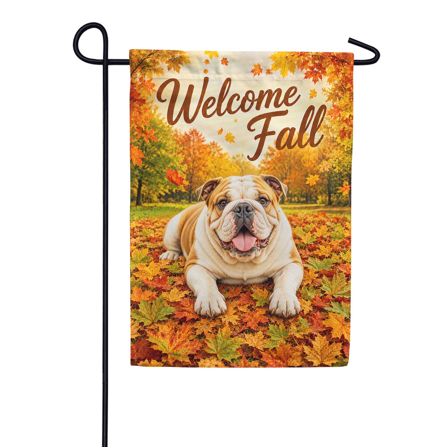 Welcome Fall English Bulldog Autumn Leaves Garden Flag