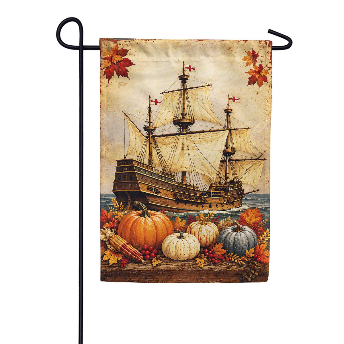 Mayflower Ship Autumn Harvest Thanksgiving Garden Flag