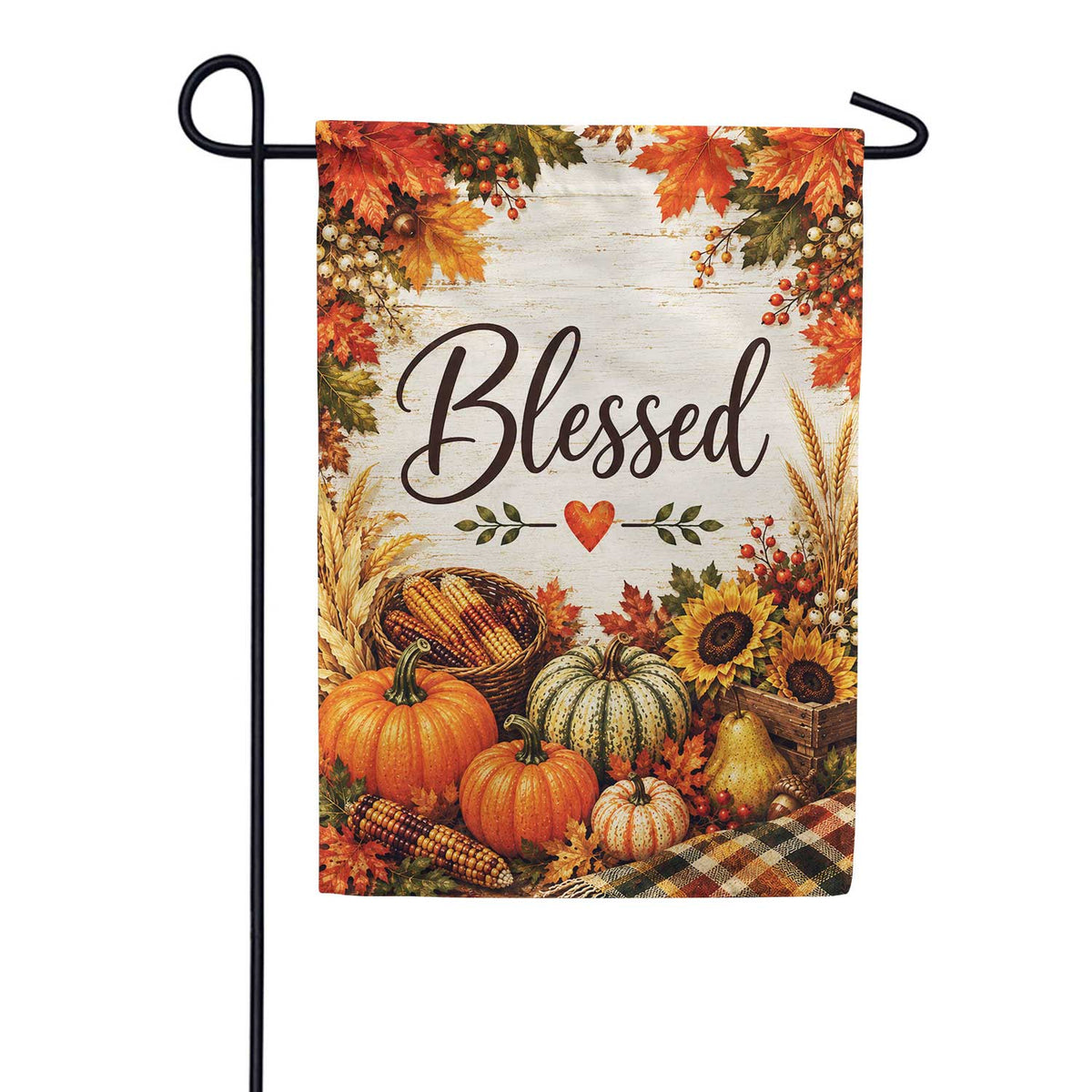 Blessed Fall Harvest Pumpkins and Autumn Leaves Garden Flag
