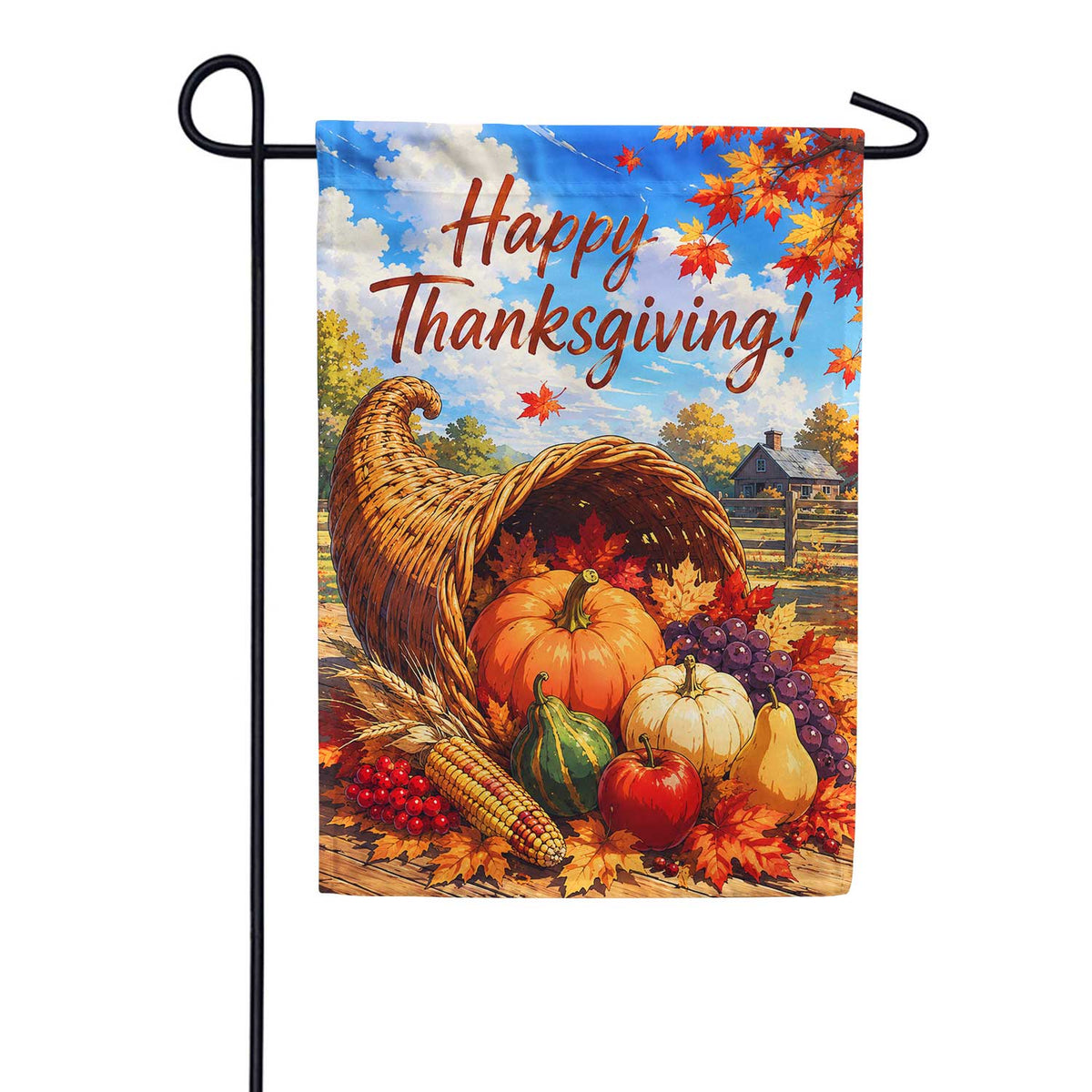 Happy Thanksgiving Cornucopia Harvest Garden Flag